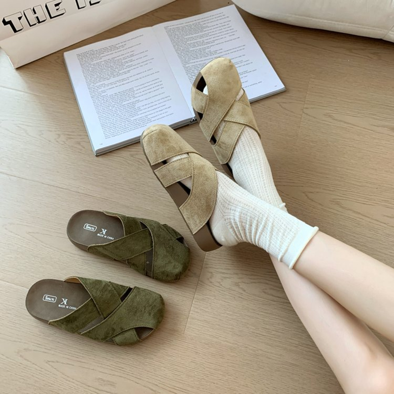 Women Retro Cross Strap Fermé Toe Birken Diapositives Grande Sole Lazy Mules Summer Outdoor Sand