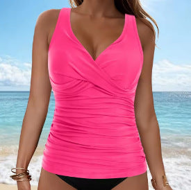 Haut de maillot de bain Crossover col V avec paillettes réglables