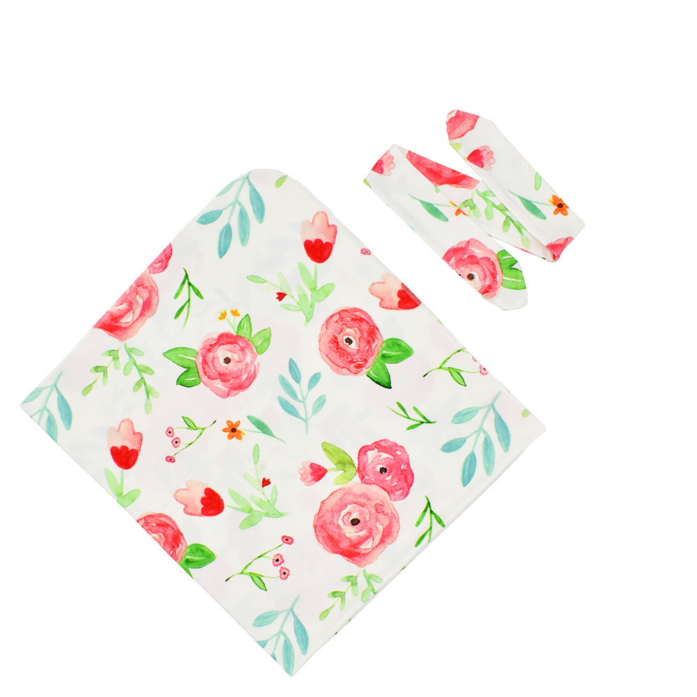 Nouveau-né Swaddle Cloth avec le lapin-oreille noeud bande de cheveux serviette