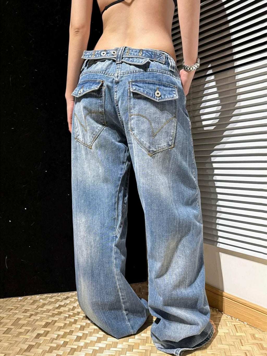 Jeans retro lavés pour femmes