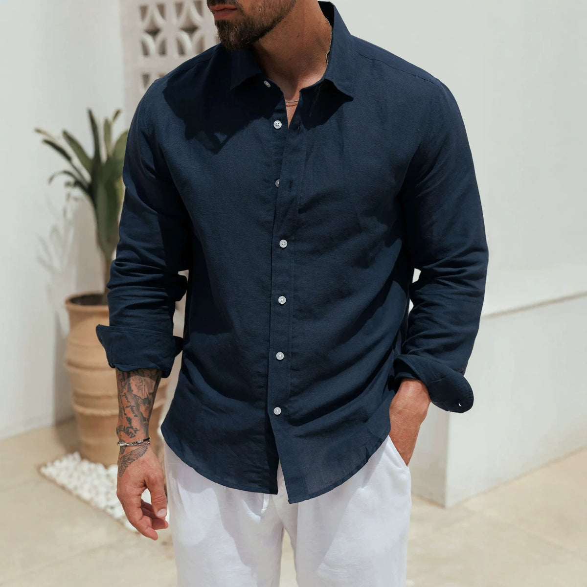 Hommes Linge de maison manches longues chemise casual et respirant