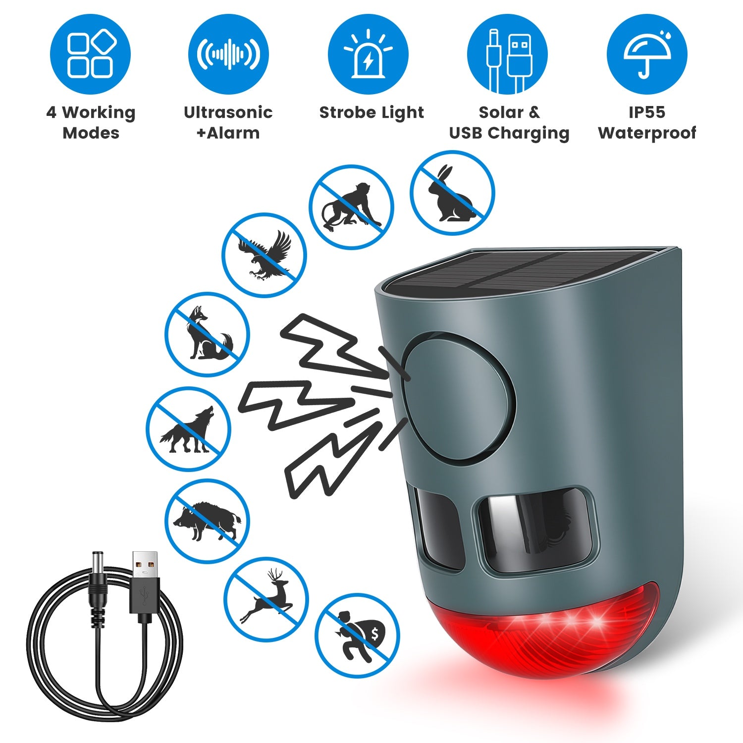 2Pack OU 1Pack Option 3-En-1 Ultrasonic Solar Animal Repeller Motion Actived Animal Repe