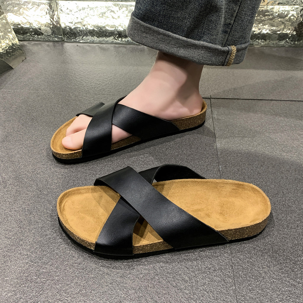 Pantoufles en liège pour hommes Pantoufles à sangle croisée