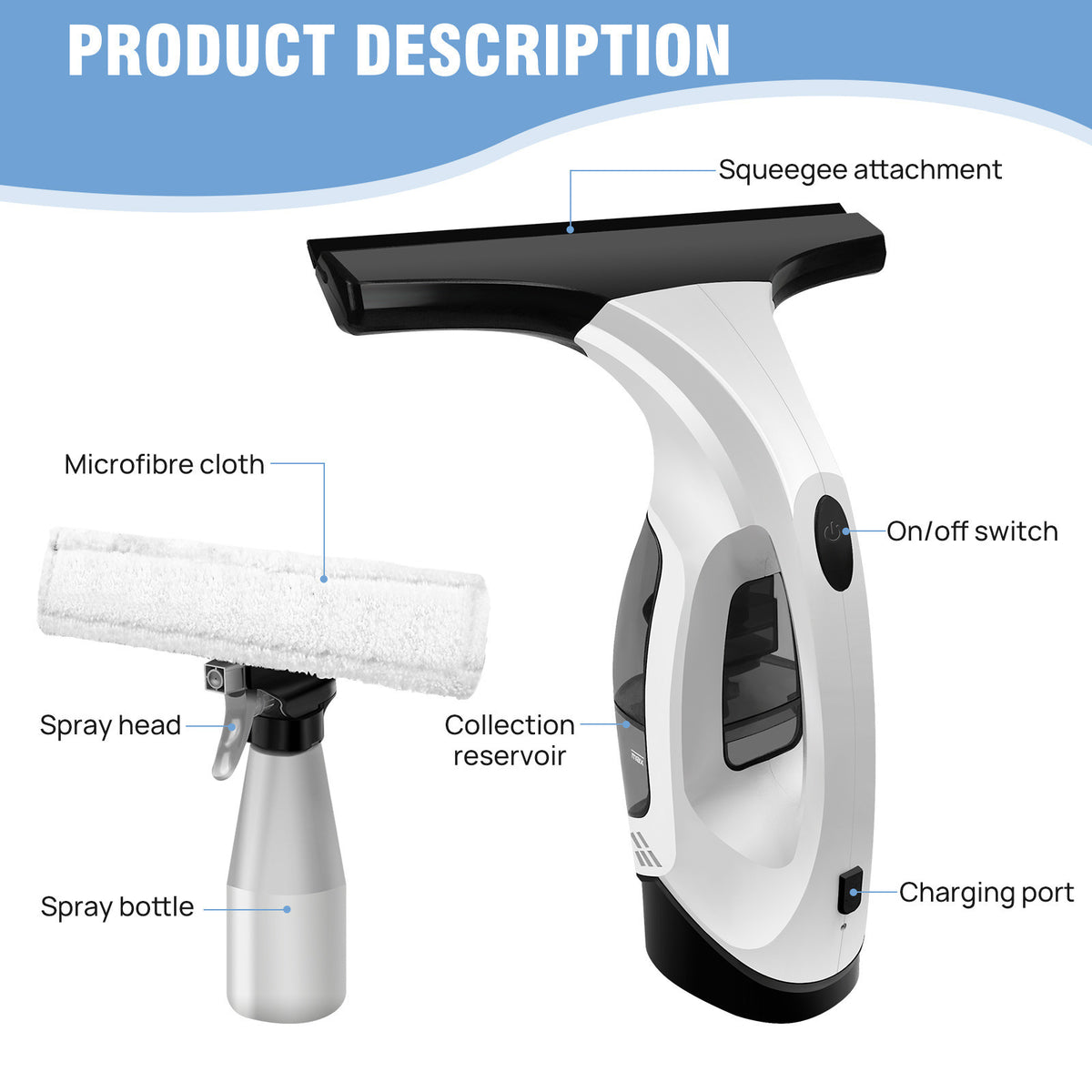 Cordless vacuum window cleaner with removable water tank
