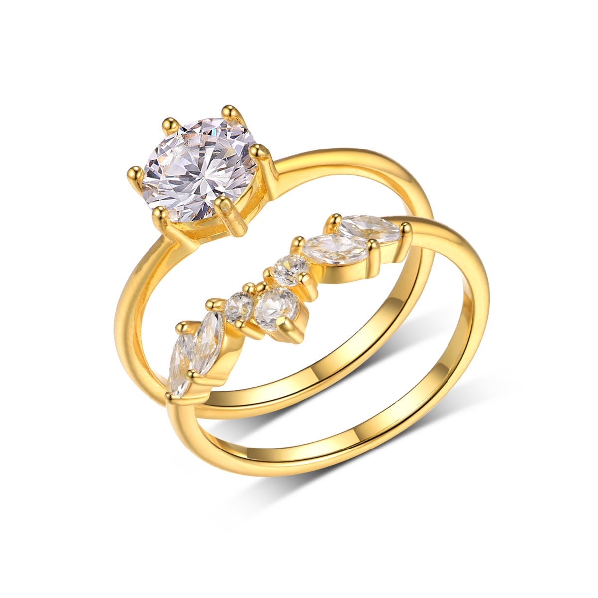 S925 Argent plaqué or 7,0mm Rond Moussanite Ensemble de mariée Couronne Bande Contour US 6-9 D Colo