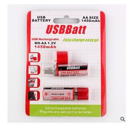 2 piles rechargeables USB AA 1450mAh 1,2V Ni-MH