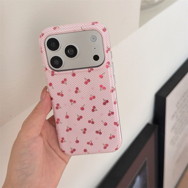 Étui téléphonique cerise tout écran avec bandes diagonales
