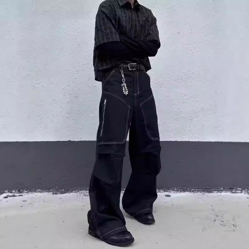 Pantalon large-jambe plissé avec pantalons longs hommes multiples
