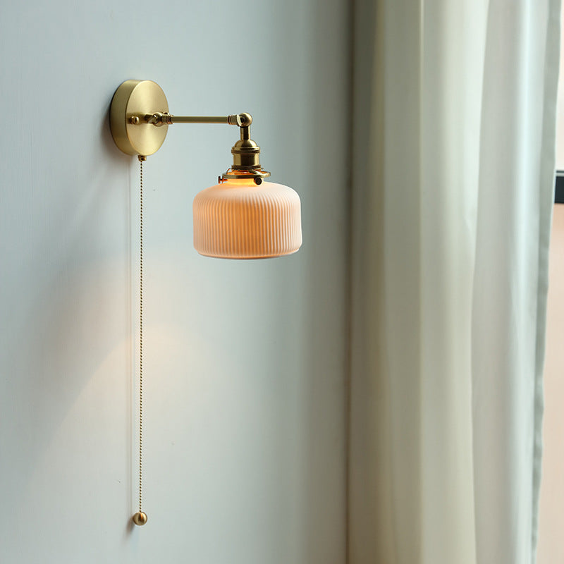 Chambre à coucher Mur Lampe Chambre à coucher Salon Céramique Cuivre Rotatable avec cordon de serrage