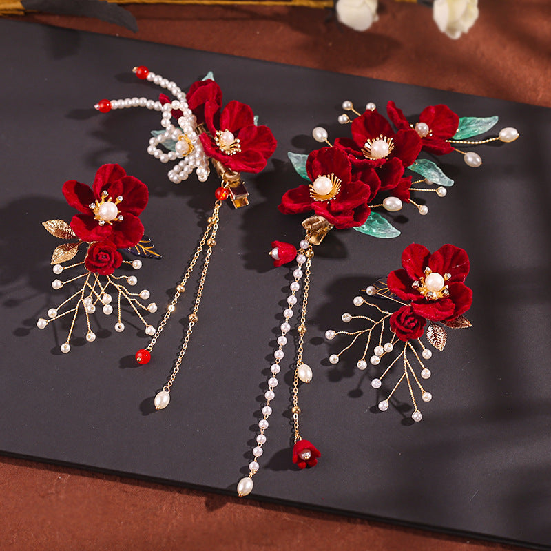 Red Velvet Flower Edge Clip Full Set Festive Flower Clip