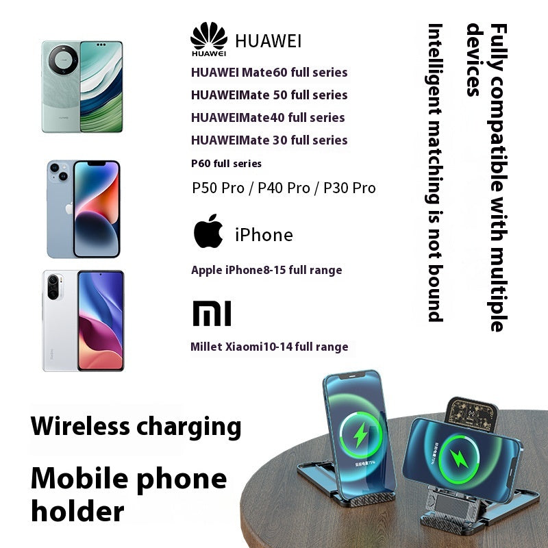 2-en-1 Chargeur de téléphone sans fil Support pliable portable ultra-mince