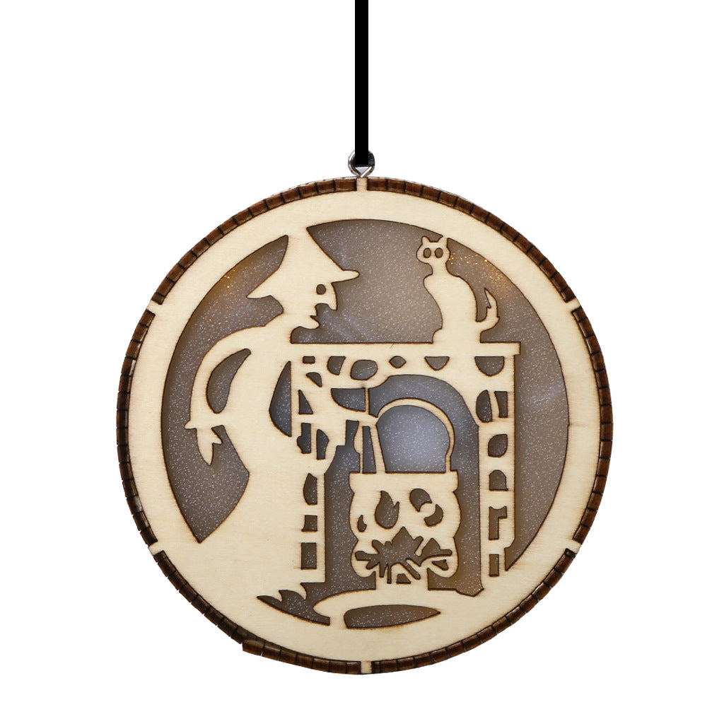 En bois Halloween ronde ordinateur Laser Hollow Witch Wizard citrouille Haunted House Chat noir