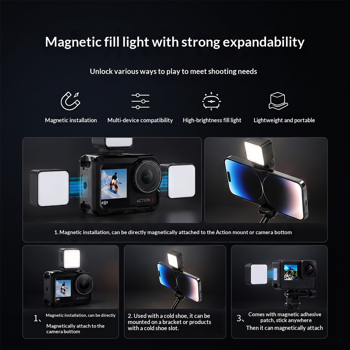 Adjustable Cold Shoe Magnetic Mount for Action Cameras