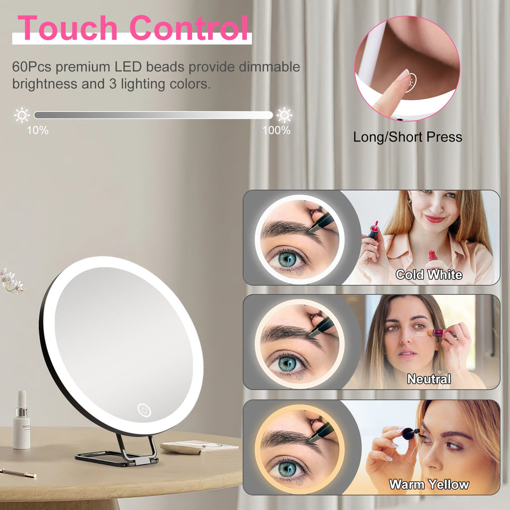 White-Black Options -- Miroir grossissant 1Pc 30X avec lumière pour cadeau 3 couleurs Dimmable Bri