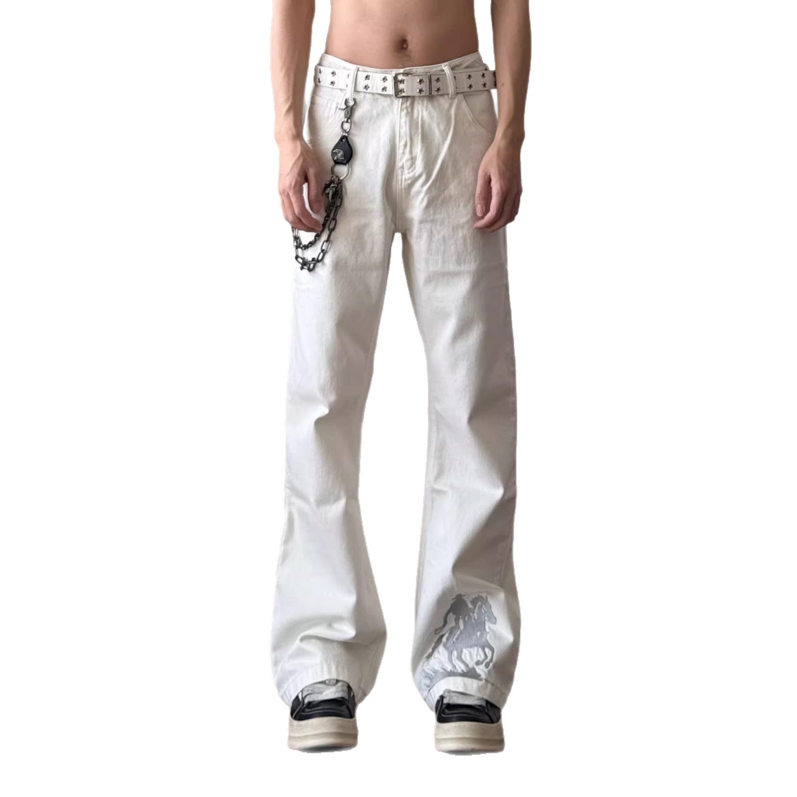 Jeans vintage de style américain brodés blanc pour hommes
