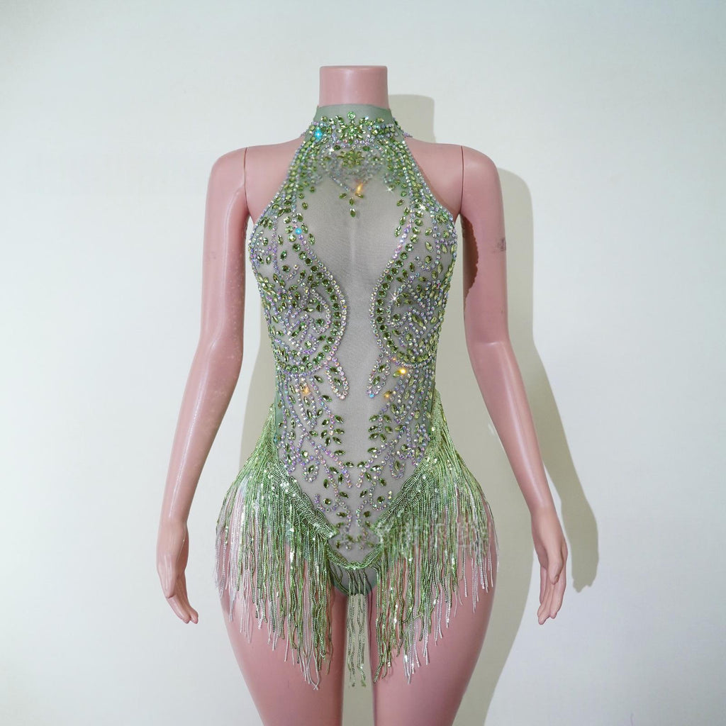 Body-suit en Strass Vert