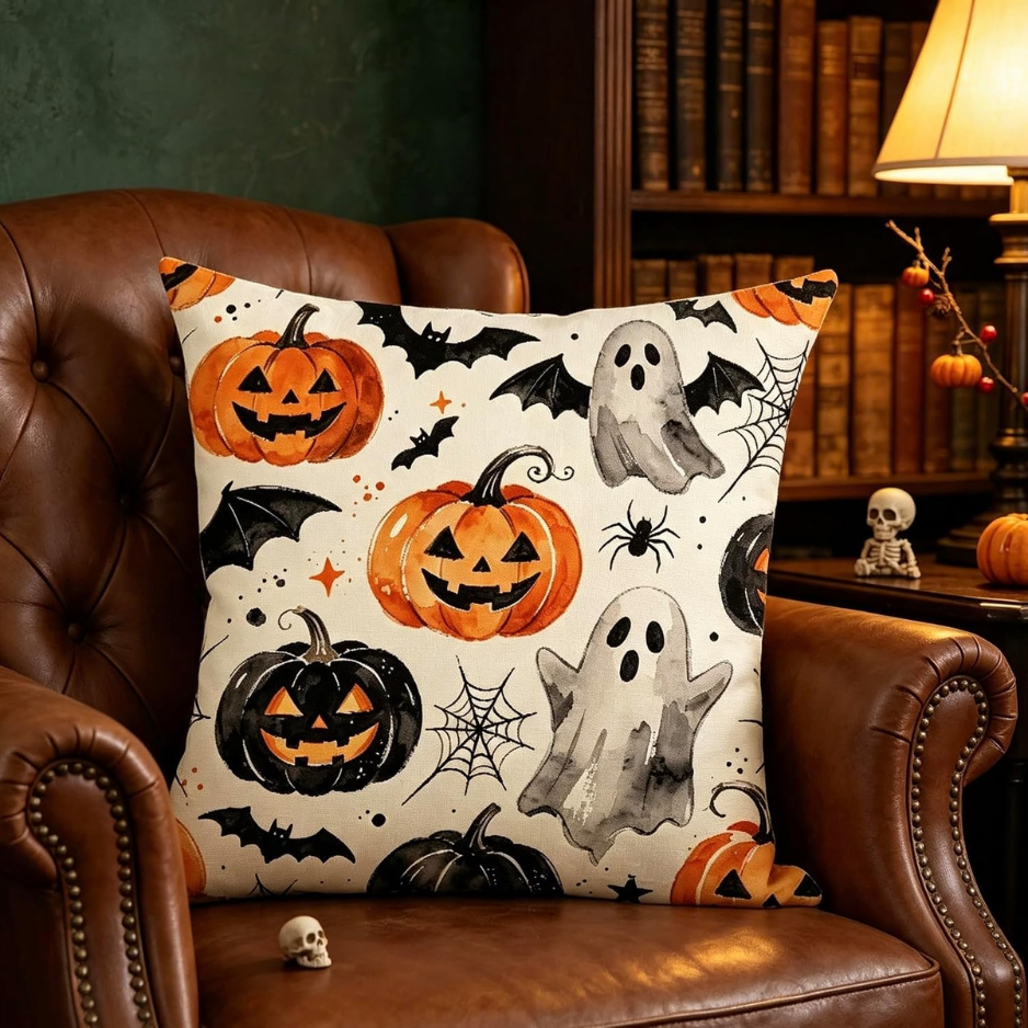 Couverture d'oreiller à jet d'Halloween 18x18 pouce mignon citrouille fantôme décoratif