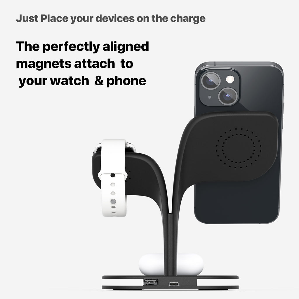 Chargeur de téléphone sans fil magnétique trois en un adapté à l'écouteur
