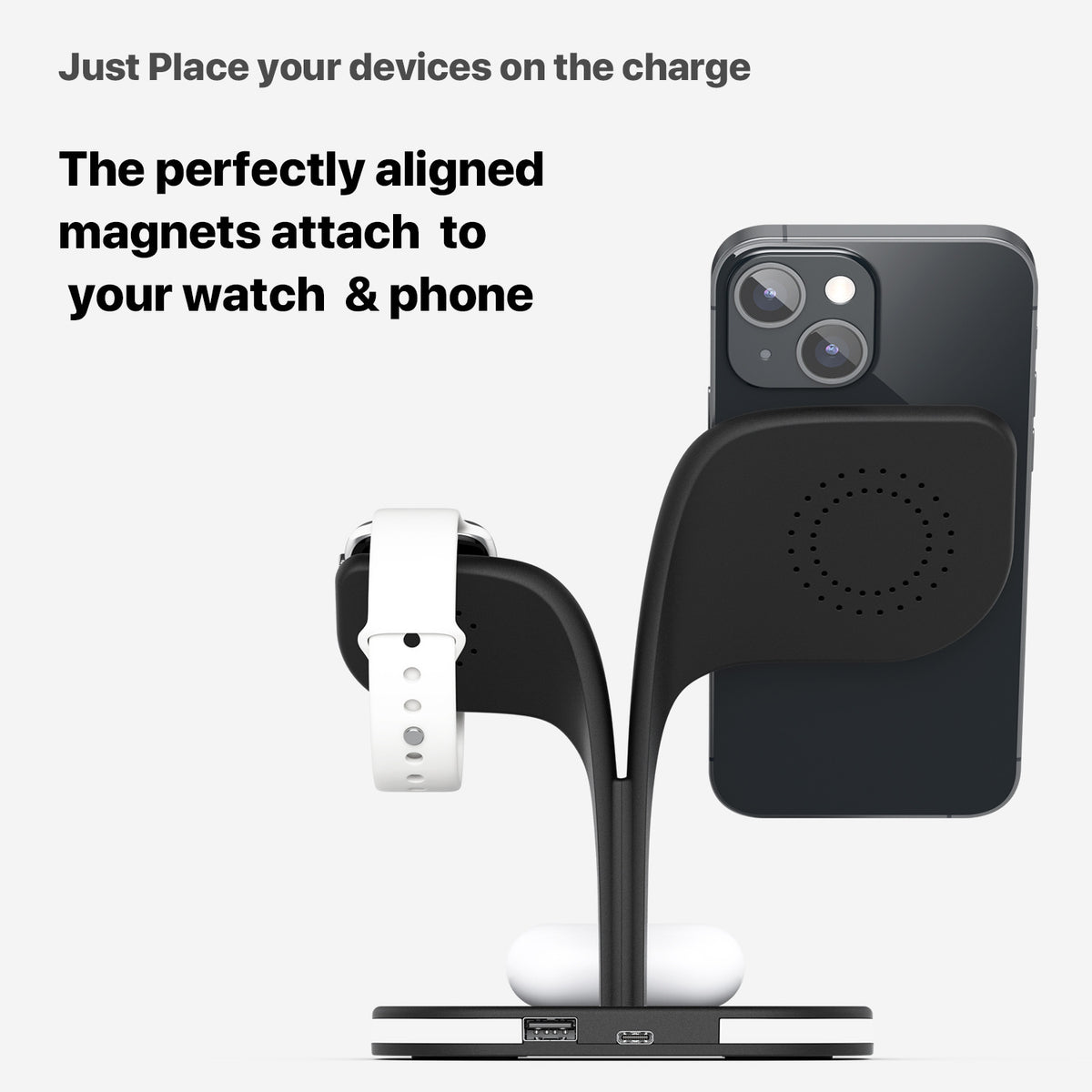 Chargeur de téléphone sans fil magnétique trois en un adapté à l'écouteur
