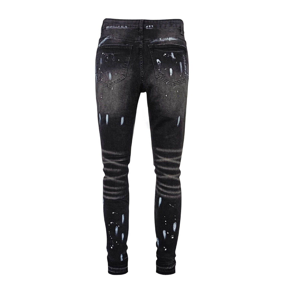 American High Street Ripped Stretch Paint Splash Straight Jeans Hommes