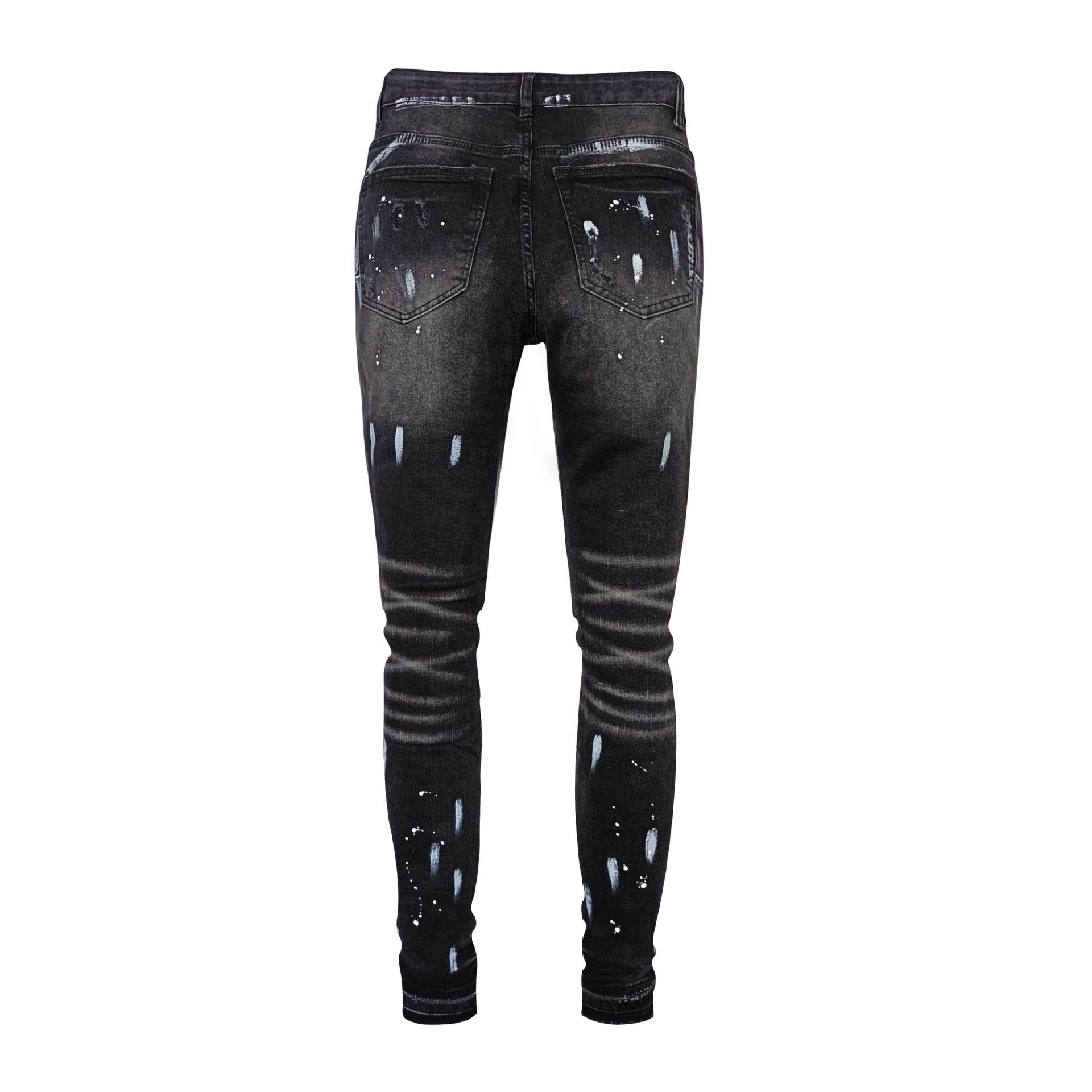 American High Street Ripped Stretch Paint Splash Straight Jeans Hommes