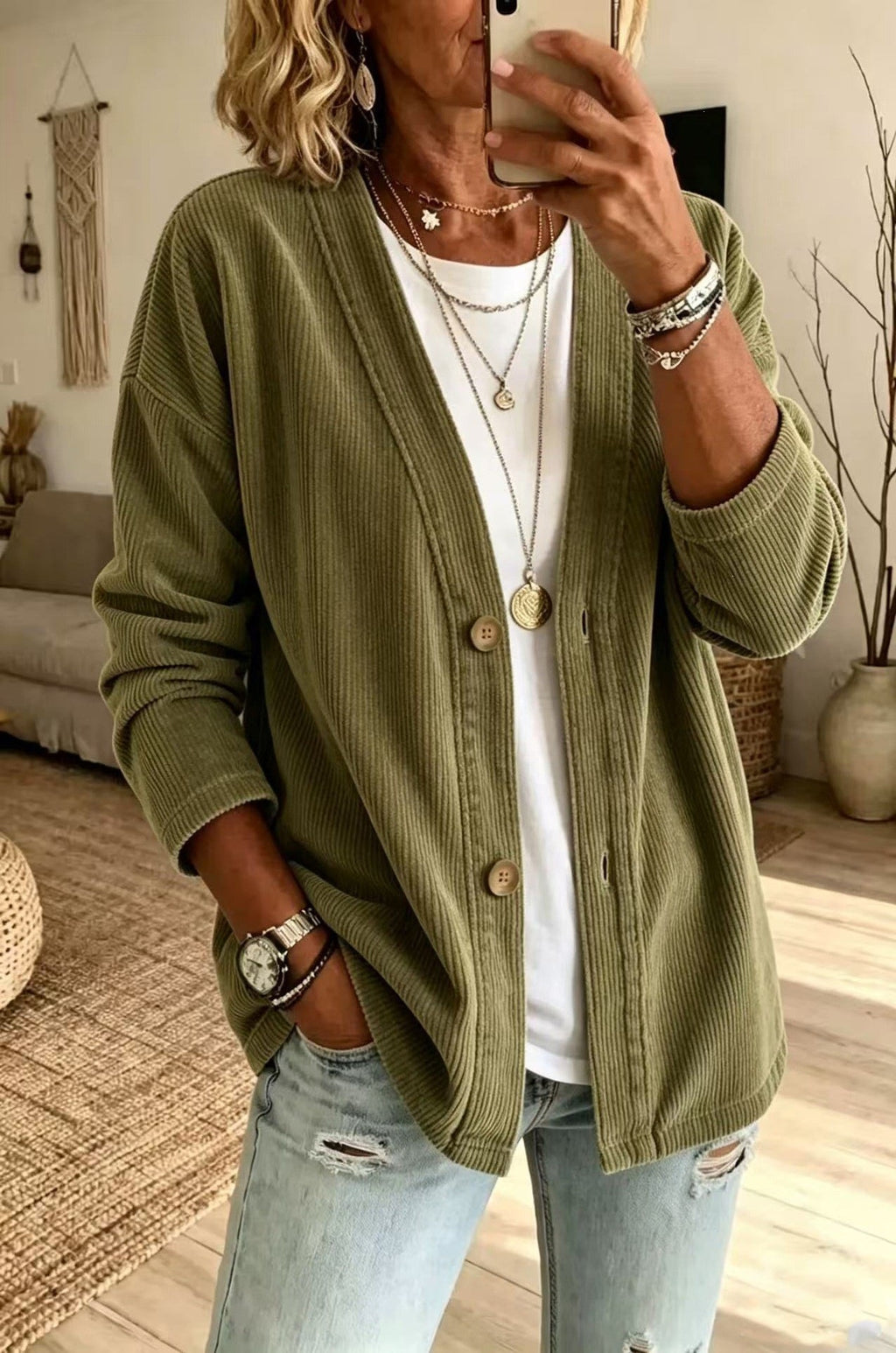 European And American Street Style Autumn And Winter Women's Coat Solid Color Button Cardi