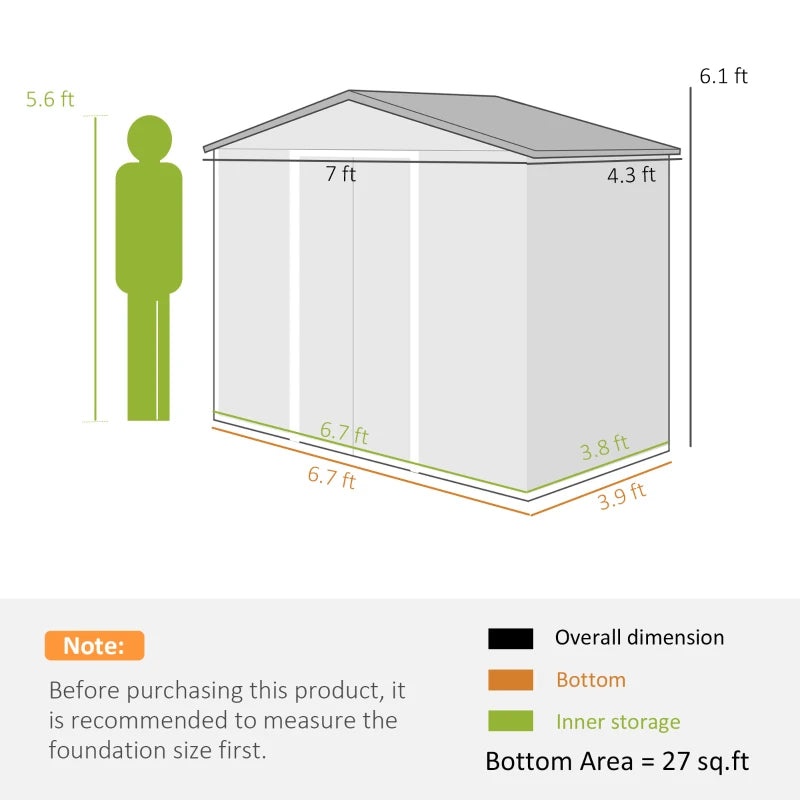 7'x4' Metal Outdoor Shed Organizer & Garden Storage avec 4 évents pour le flux d'air et 2 Easy Slide