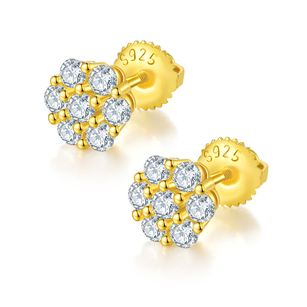 S925 Argent Sterling 14pcs D Couleur VVS1 Boucles d'oreilles en grappe de Moissanite 1,5g Vis H