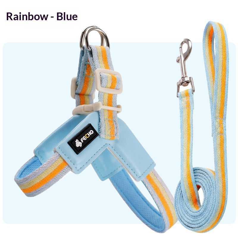 Harnais de laisse de chien respirant Set coloré Rainbow Contrast Design pour petits à moyens chiens