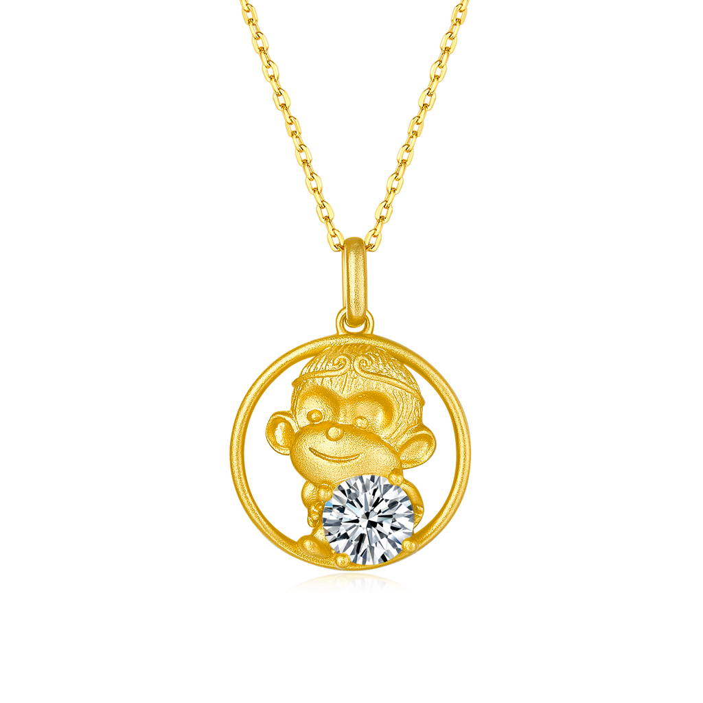 S925 Argent Sterling plaqué or 1ct D Couleur VVS1 Moissanite Collier Singe 5.4g Chinois