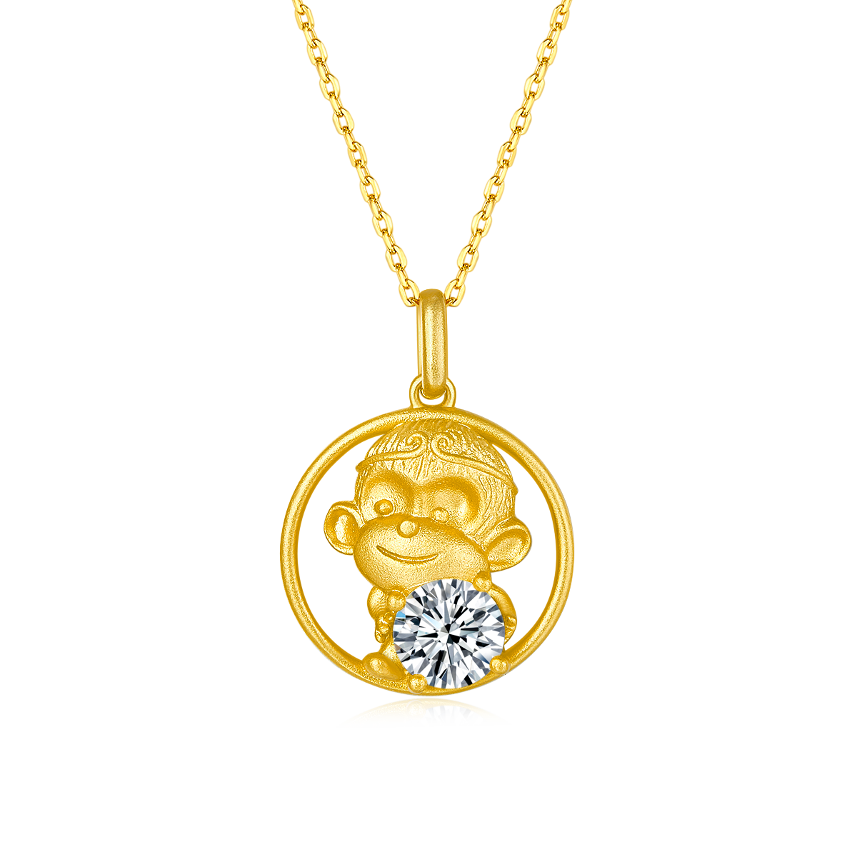 S925 Argent Sterling plaqué or 1ct D Couleur VVS1 Moissanite Collier Singe 5.4g Chinois