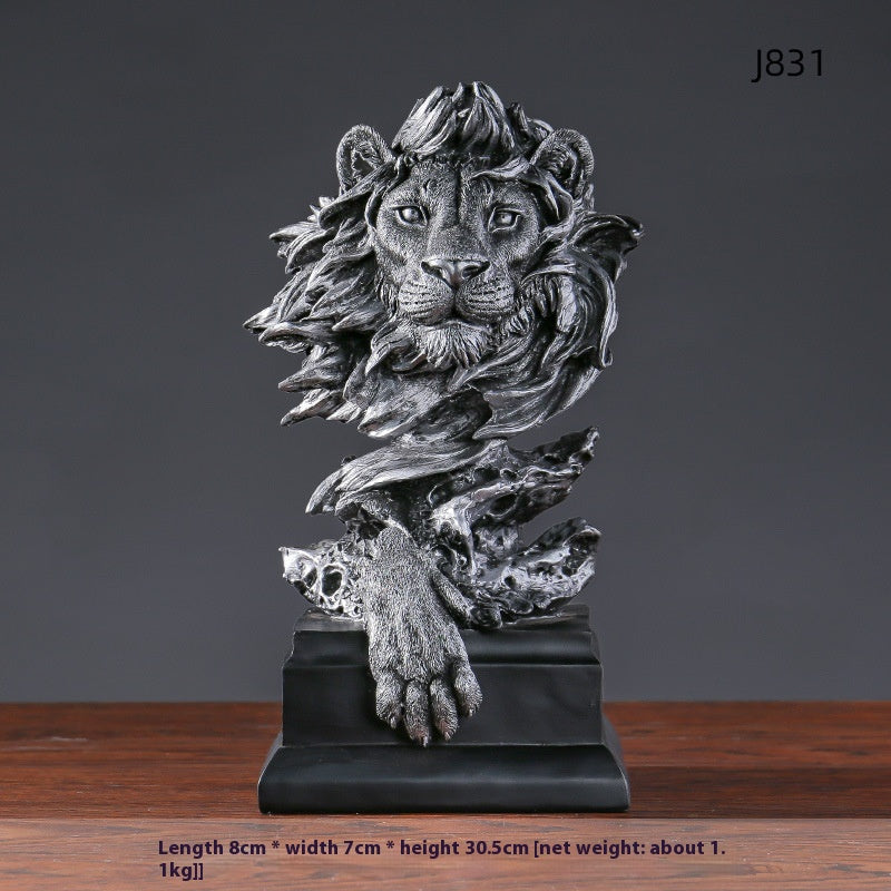 American Retro Animal Copper Lion Head Portrait Resin Craft Ornement Hallway Office Vin C