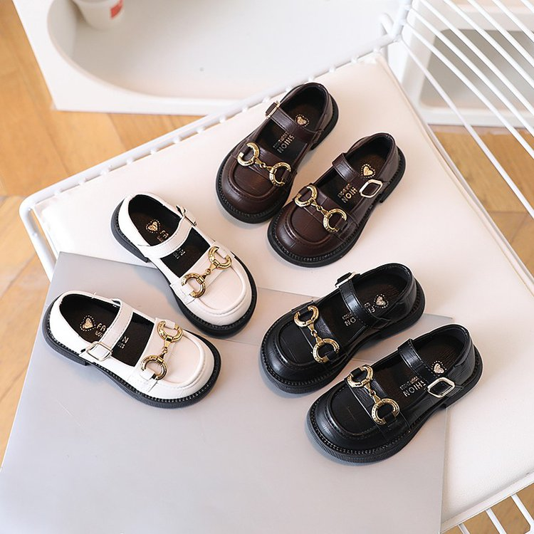 Printemps Trendy JK Style Filles Chaussures en cuir Boucle en métal Bébé Appartements Enfants Casual Sho en cuir