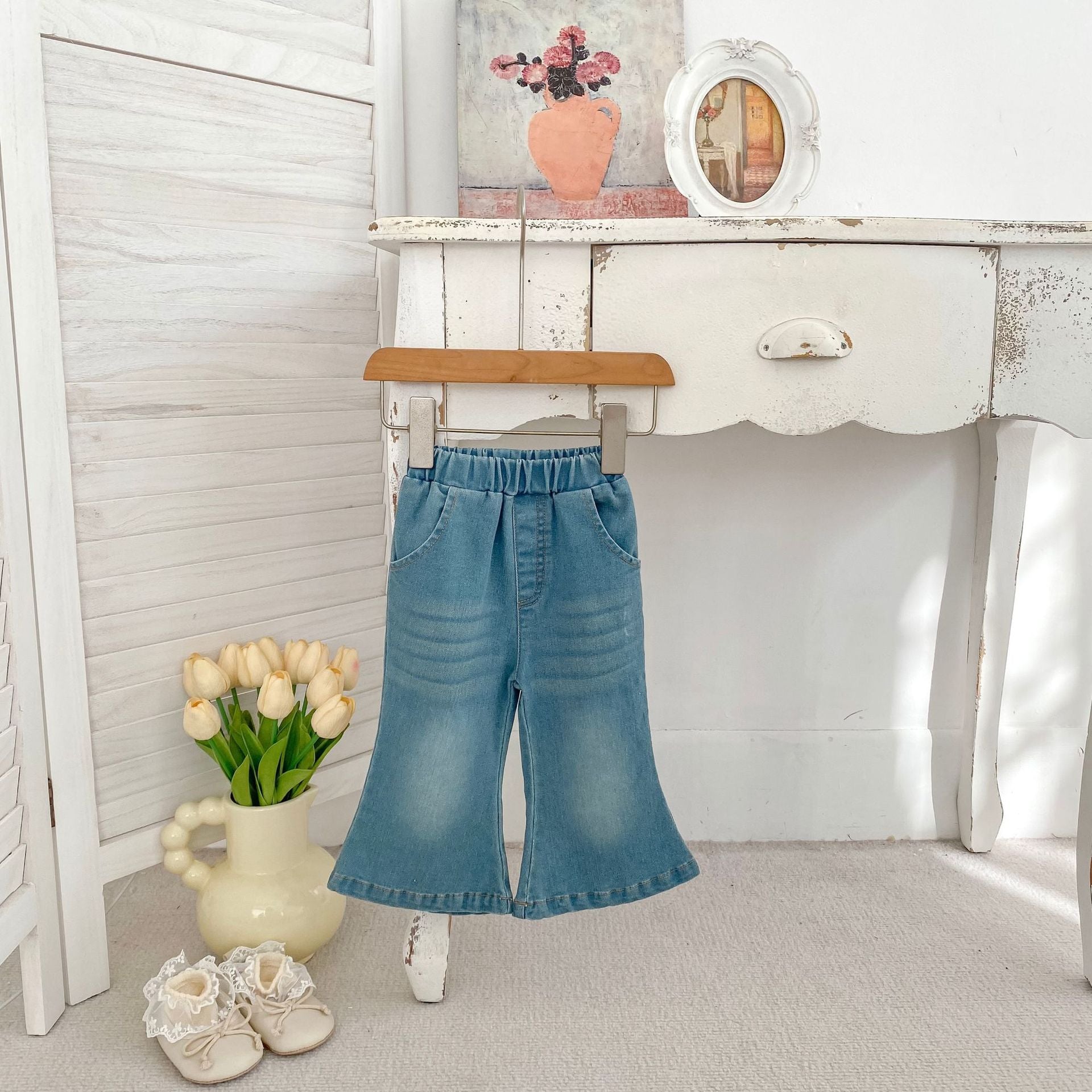 Bébés Style coréen Denim de couleur solide Jeans Versatile Pantalon enfant