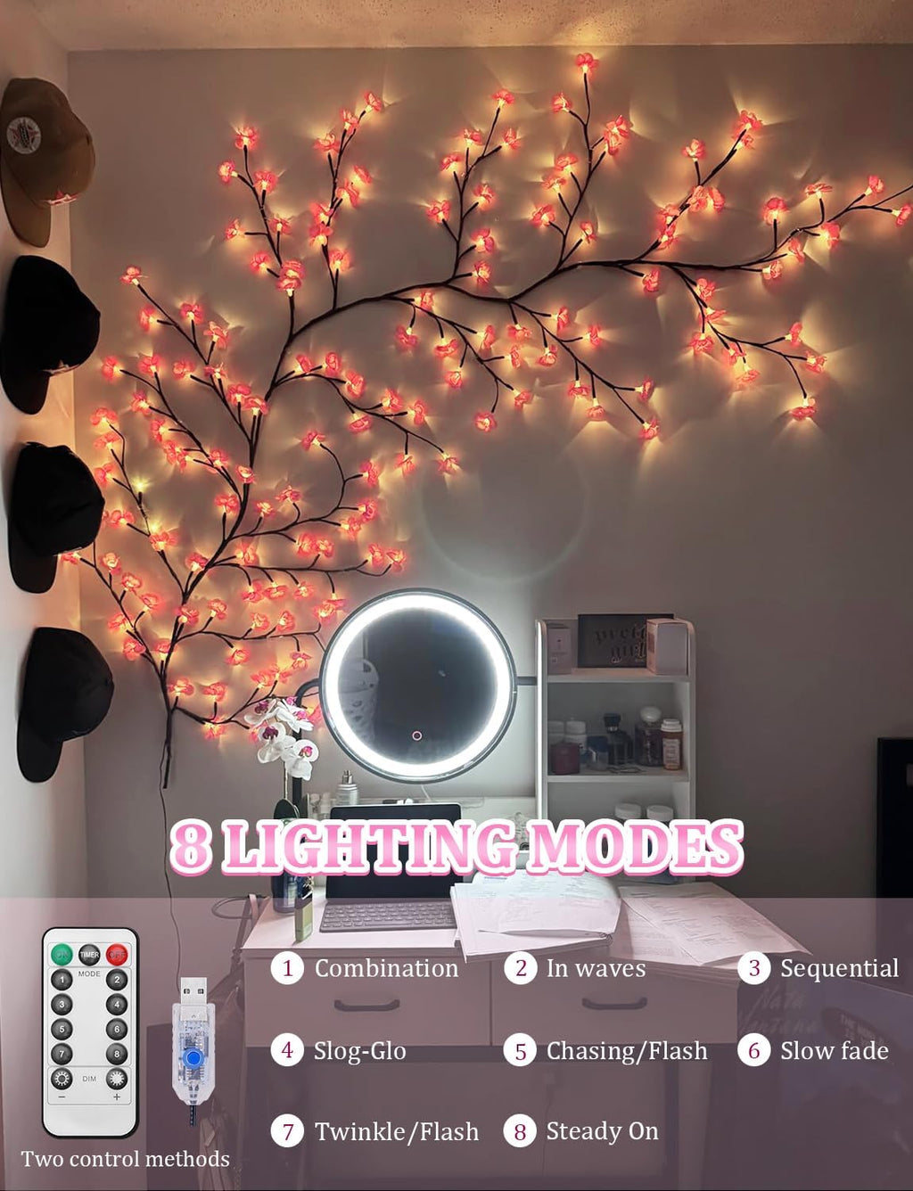 Cerise LED arbre lumières de branche pour le mur