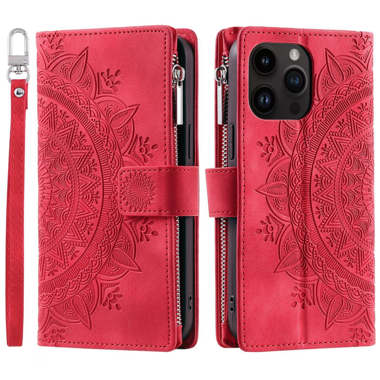 Multi-carte Embossed Totem carte en cuir zipper sac de téléphone
