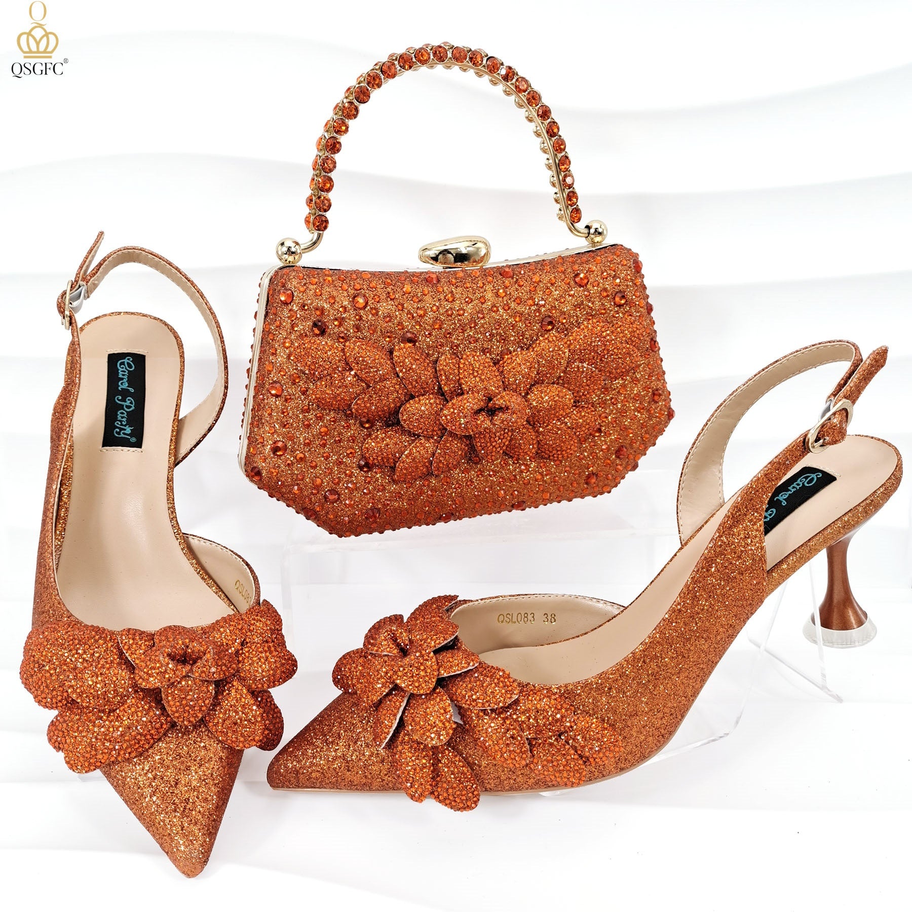 Ladies Party Chaussures Sac Set main feuille décoratif vin talon