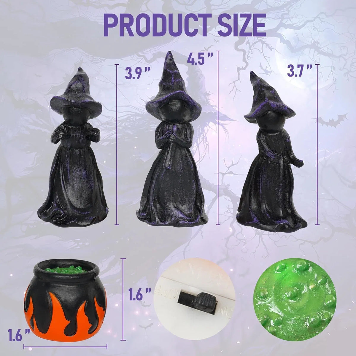 4 PCS Halloween Miniature Witches Cauldron Figurine Table Décoration