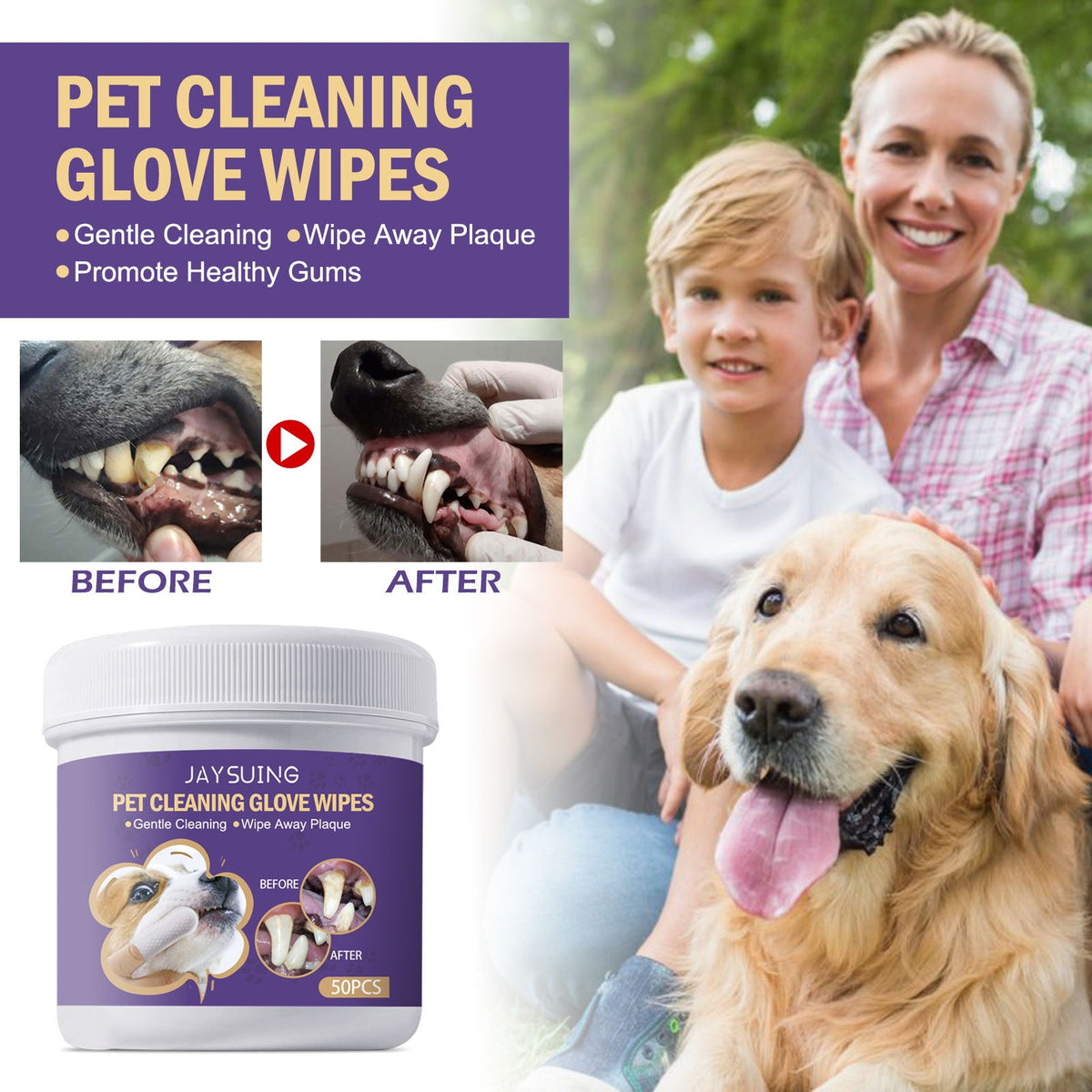 Jaysuing Pet Rafraîchissant Wipes Gants Animaux Soins Interdentaux Gentil Rafraîchissant Dents Parfum
