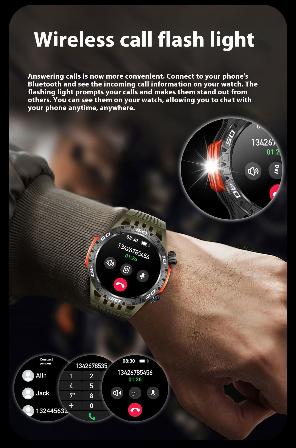 Bluetooth extérieur appelant HT22 Boussole lampe de poche fréquence cardiaque pression artérielle plus que spor