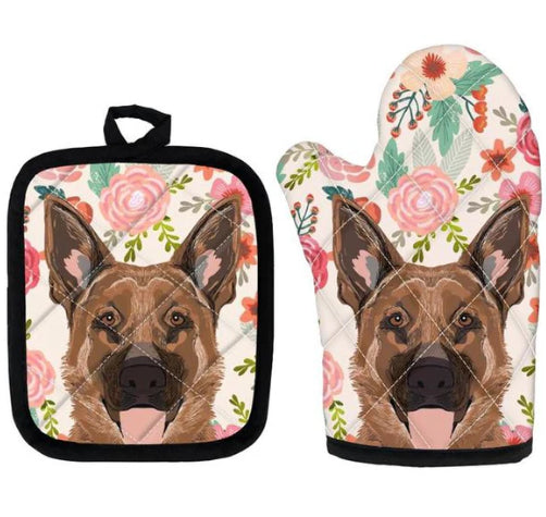 Imprimé mignon Pug Isolé Four Mitt et Trivet Set 2 pièces