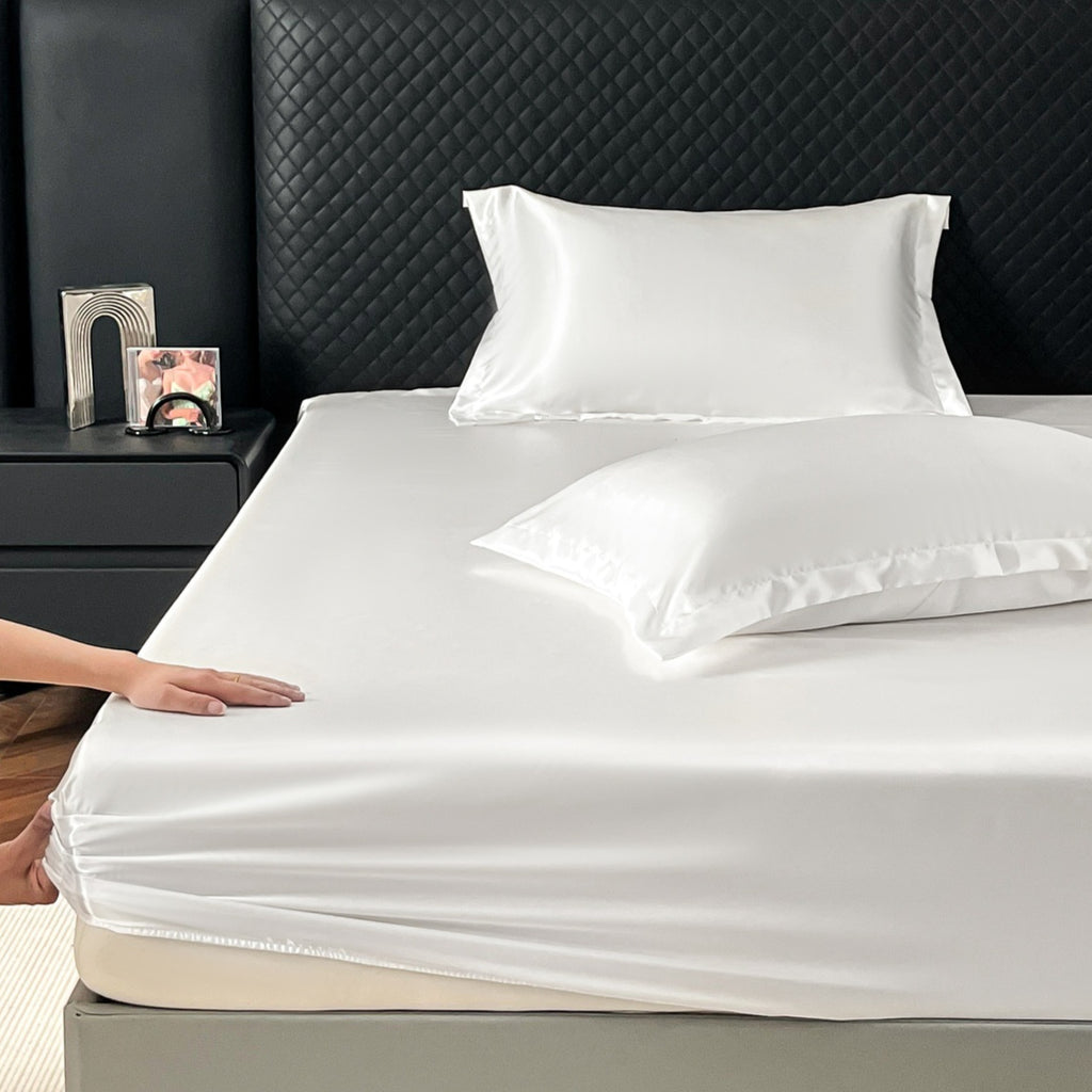 Satin look Ice Silk Fitted Bed Sheet - Single Size Smooth Breathable Matelas Cover for Be
