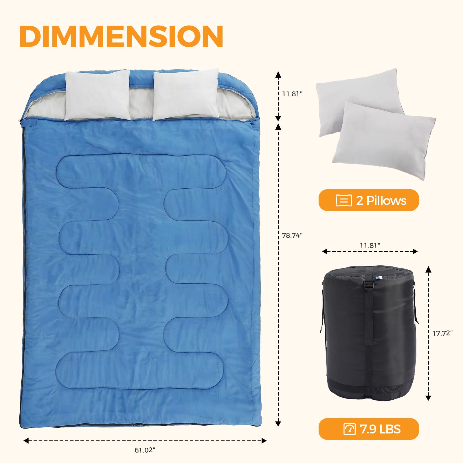 Sac de couchage deux fois chaud avec oreiller