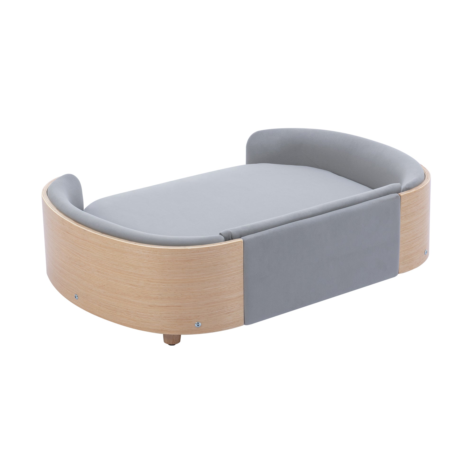 Style scandinave Lit de chien élevé Canapé pour animaux avec pieds en bois massif et dos en bois bent