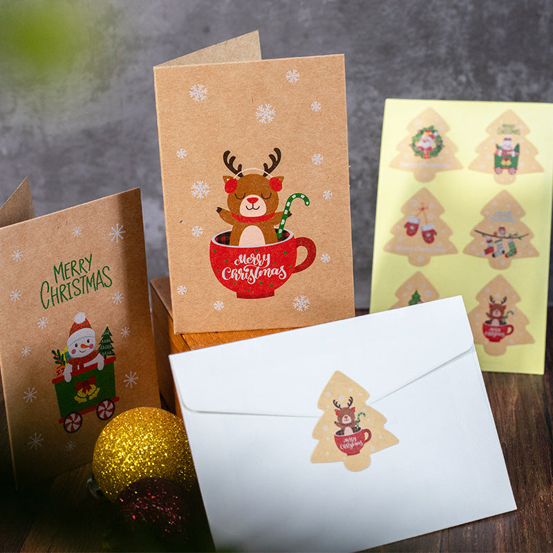 Papier Kraft Carte de Noël Bénédiction Carte de message Sticker de carte d'enveloppe