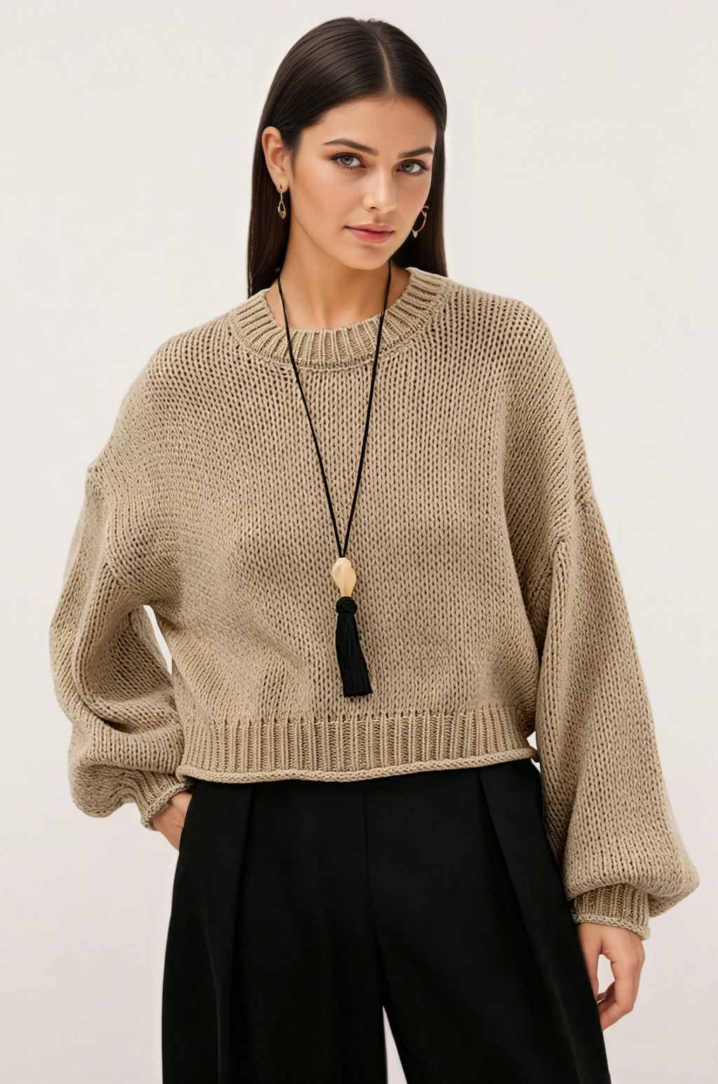 Women's Crew Neck Rolled Sweaters