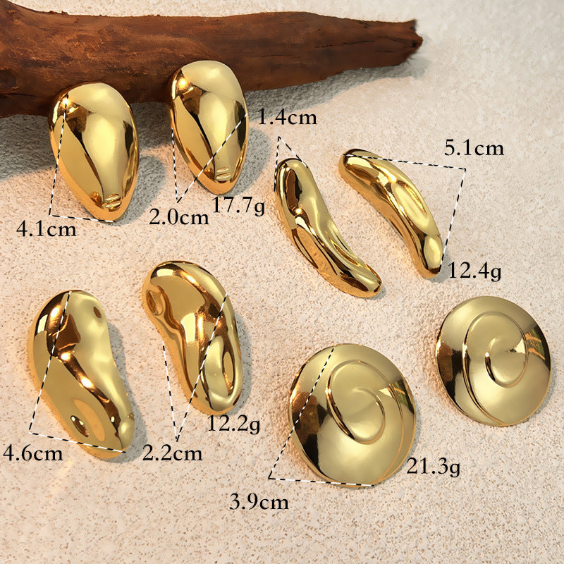 18K Acier inoxydable plaqué or Géométrie Finition simple Boucles d'oreilles Femmes Européen Et l'Amérique