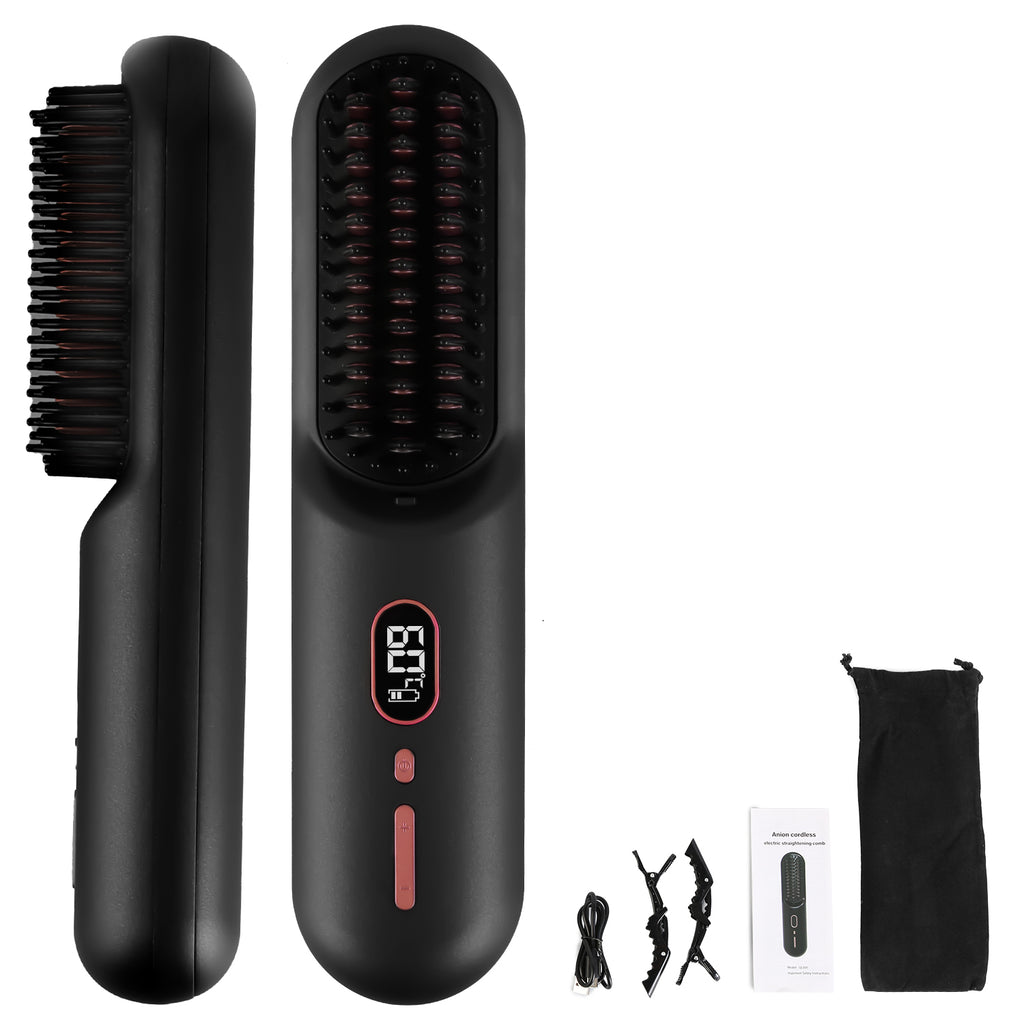 Options Gris-Noir -- 1Pc sans fil Négatif brosse de lisseur de cheveux Ion rechargeable Mini