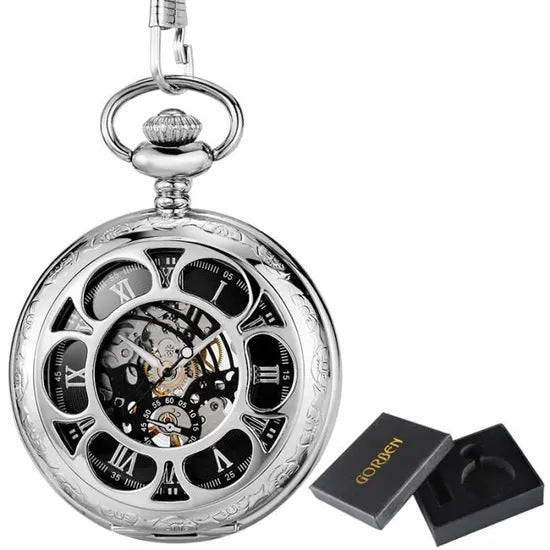 Montre de poche mécanique Pétale bleue noire