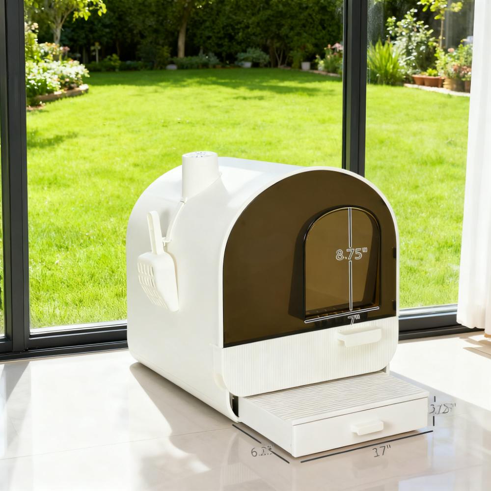 Boîte à litière Chat Blanc avec couvercle et filtre